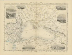 Antique Map of the Black Sea with Decorative Vignettes, 1851