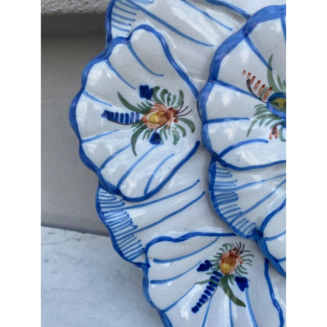 French blue & white Faience oyster platter Moustiers style, circa 1940. 12 inches diameter.