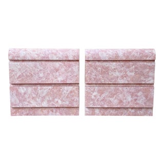 Postmodern Faux Pink Marble Laminate Waterfall Nightstands - a Pair For Sale