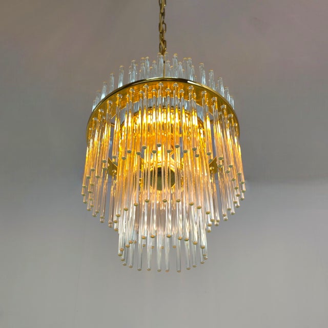 1970s Mid-Century Glass and Brass Chandelier by Christoph Palme for Palwa, 1970s For Sale - Image 5 of 10