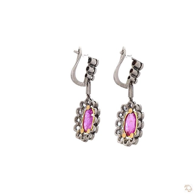 Metal 2.04 Carat Old European Cut Diamond Ruby Gold Earrings, A Pair For Sale - Image 7 of 9