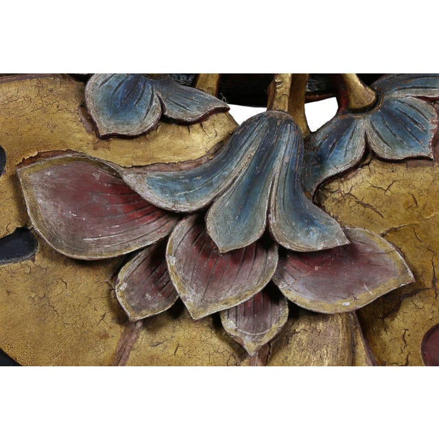 Large Japanese Carved and Polychromed Wood Panel of Gourds and Lotus For Sale In Boston - Image 6 of 8