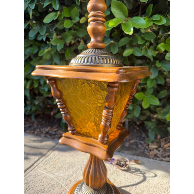 Vintage Matching Wood Table Lamps With Amber Glass Night Lights - a Pair For Sale In Los Angeles - Image 6 of 12