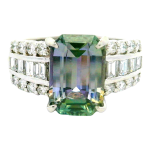 4.18 Carat Bi-Color Tanzanite Diamond Platinum Ring, Size 6