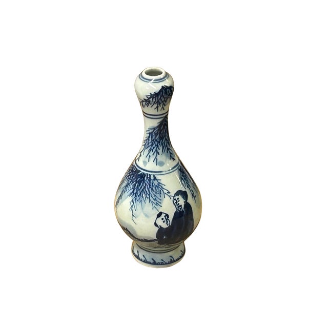 6" Oriental Blue White Scenery Graphic Small Porcelain Art Vase For Sale - Image 9 of 9