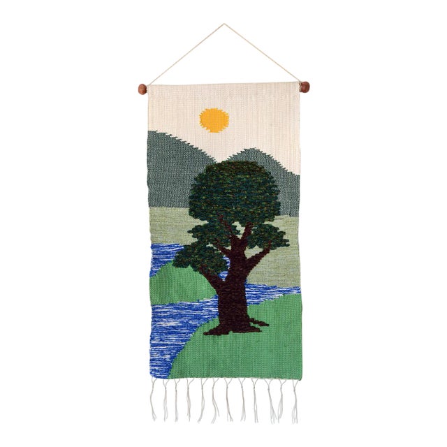 Mid-Century Nature Scene Tapestry Wallhanging For Sale