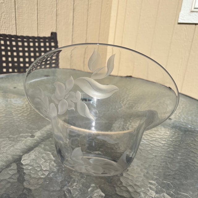 Mid-Century Modern 1950s Large Etched Glass Bowl For Sale - Image 3 of 5