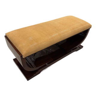 French Art Deco Bench Reupholstered in Gold Galuchat Fabric For Sale