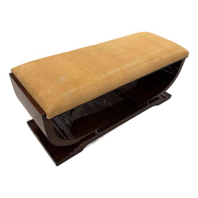 French Art Deco Bench Reupholstered in Gold Galuchat Fabric For Sale