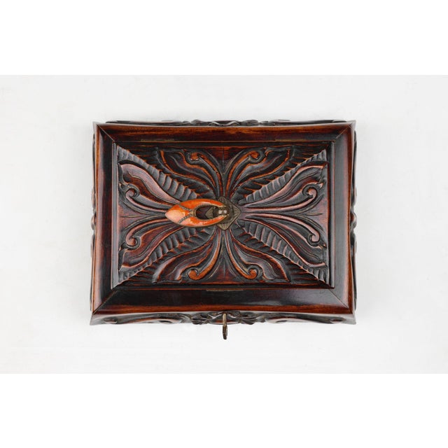 Brown Art Deco French Sewing Box in Sculpted Wood, 1890s For Sale - Image 8 of 11