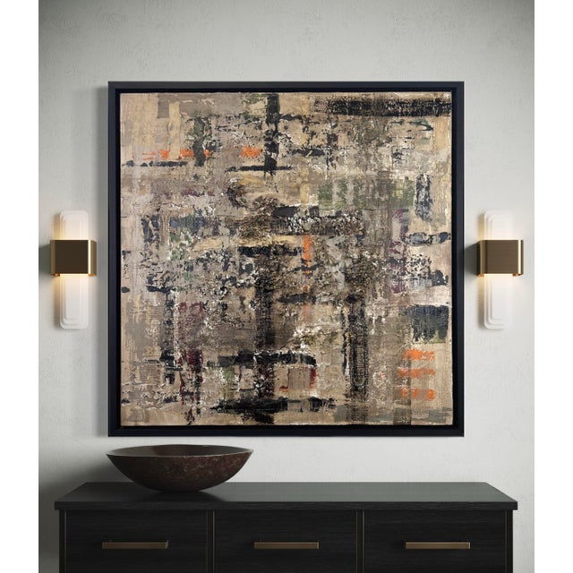 Original abstract painting by J. Kent Martin in soft neutrals and earthy tones with a gently worn surface. Bygone carries...