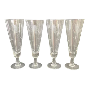 Mid Century 1960s Noritake Sasaki Etched Wheat Pilsner Glasses Set of 4