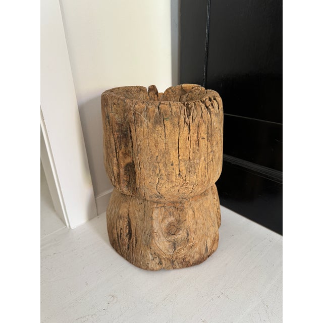 Brown Vintage Rustic Wood Stump Planter For Sale - Image 8 of 12