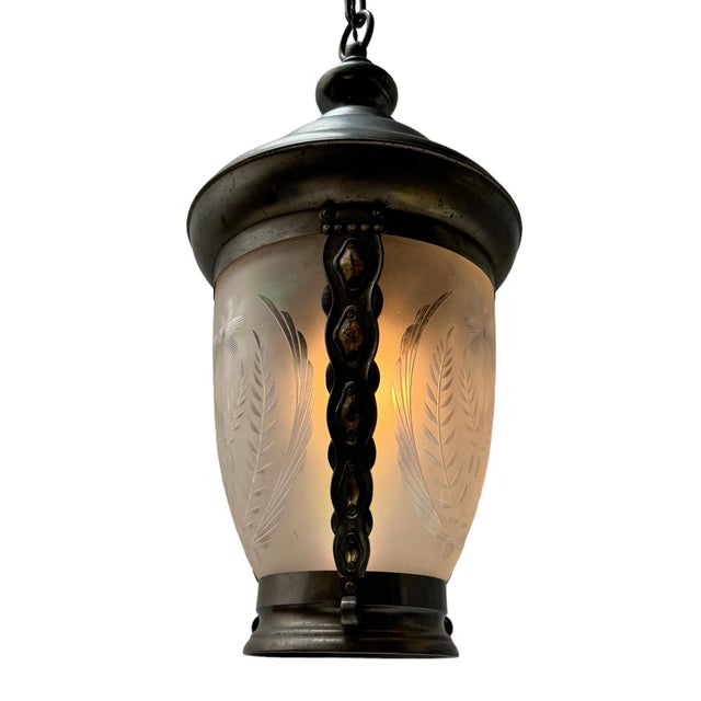 Art Nouveau Patinated Brass Hall Lantern, 1900s For Sale - Image 10 of 14