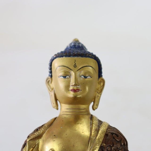 Asian Two Bronze Buddhas: Medicine Buddha & Aparmita Buddha of Infinite Life C1920 For Sale - Image 3 of 9