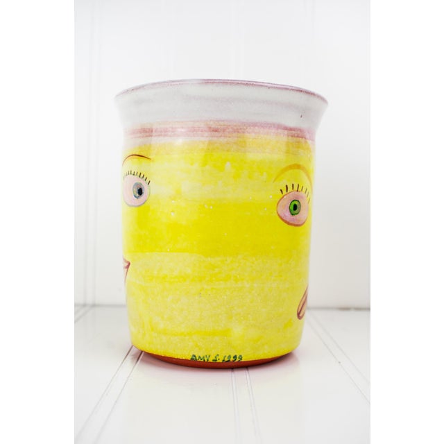Listed Artist Amy Sabrina 1999 Postmodern Pottery Vase — Happy \ Sad Vessel For Sale - Image 4 of 11