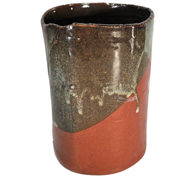 Studio Art Pottery Wabi Sabi Drip Ikebana Cylinder Vase | Chairish