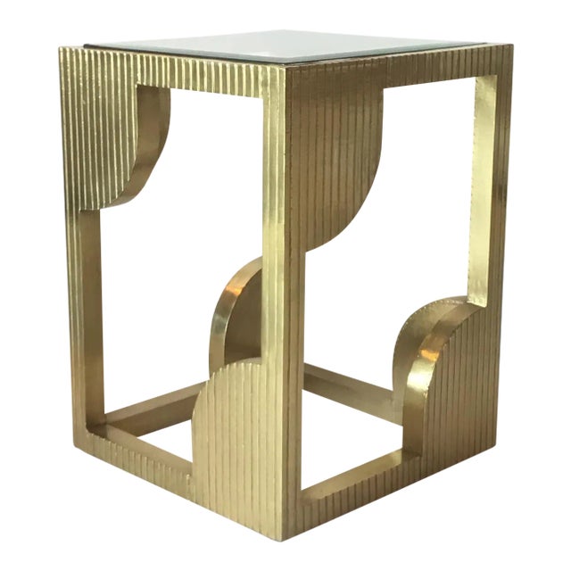 Currey & Co. Modern Brass Foil and Glass Morneao Side Table For Sale
