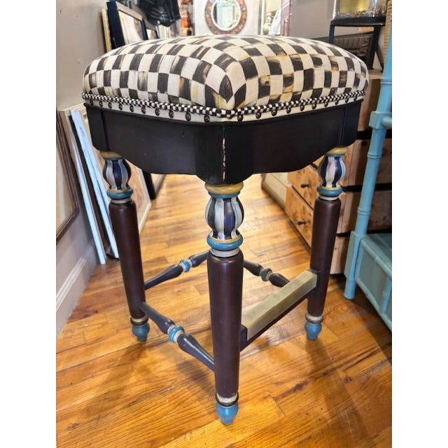 Black 1990s MacKensie-Childs Counter Stool For Sale - Image 8 of 10