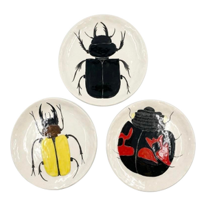 Set of 3 Vintage Handcrafted Ceramic Insect Beetle Plates