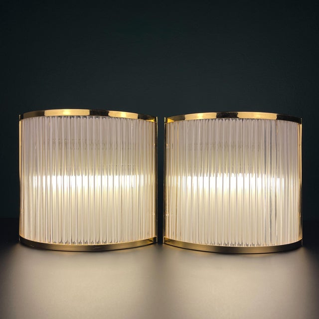 Gold Art Deco Murano Wall Lamps by De Majo, Italy, 1970s , Set of 2 For Sale - Image 8 of 17