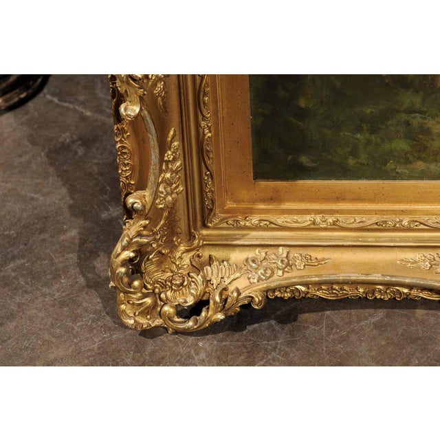 Large Antique Oil Painting of Sheep and Shepherdess in Antique Giltwood Frame For Sale - Image 10 of 10
