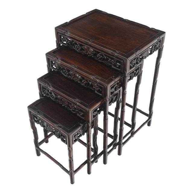 Set of 4 Nesting Stacking Carved Rosewood End Side Occasional Tables Set Mint! For Sale