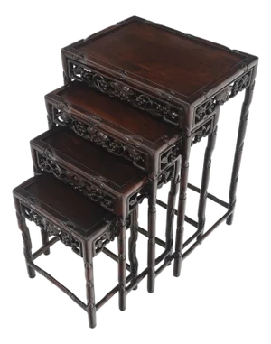 Set of 4 Nesting Stacking Carved Rosewood End Side Occasional Tables Set Mint!