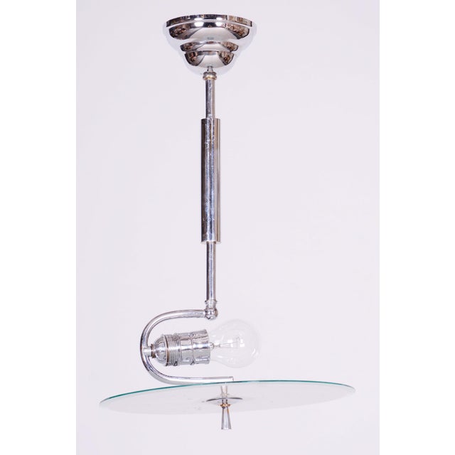 Metal Czech Bauhaus Pendant in Chrome-Plated Steel and Frosted Glass, 1930s For Sale - Image 7 of 8