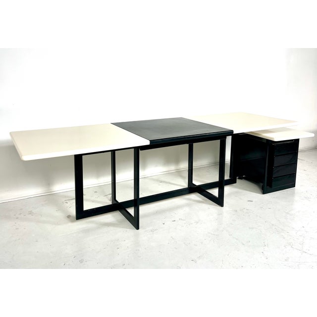 Mid-Century Black Leather Desk by Francesco Soro for ICF, Italy, 1970s, in Good conditions. Designed 1970 to 1979 This...