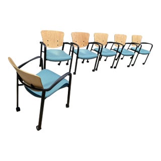Haworth Bentwood Rolling Side Chairs Set of 6 For Sale