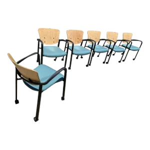 Haworth Bentwood Rolling Side Chairs Set of 6