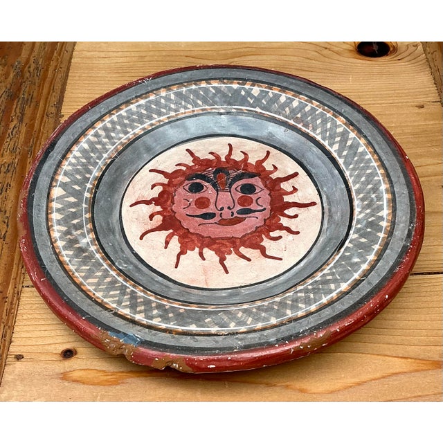 Rustic Vintage Hand Painted Sun Plate For Sale - Image 3 of 12