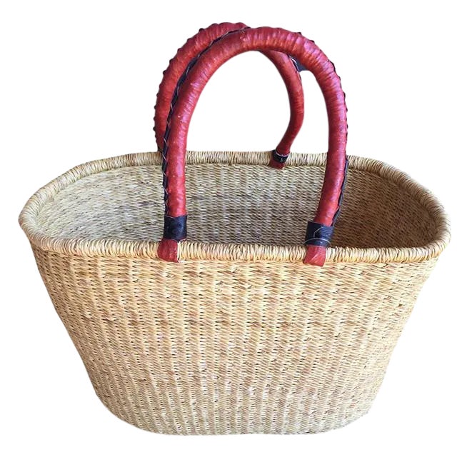 African Natural Woven Market Basket For Sale