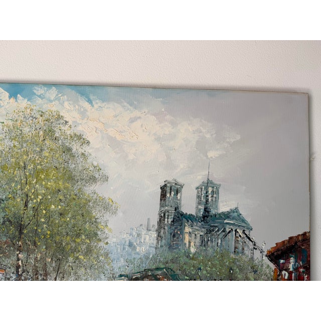 Textile Vintage Caroline Burnett Impressionist Parisian Street Scene Oil on Canvas Painting, Unframed For Sale - Image 7 of 11