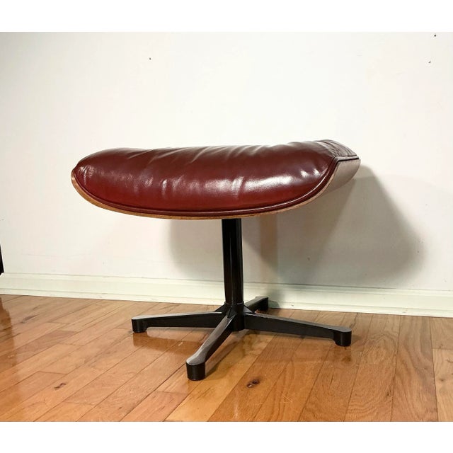 Vintage 70s Mid Century Modern Eames Style Ottoman/Footstool Burnt Sienna Tufted Leather For Sale - Image 11 of 12