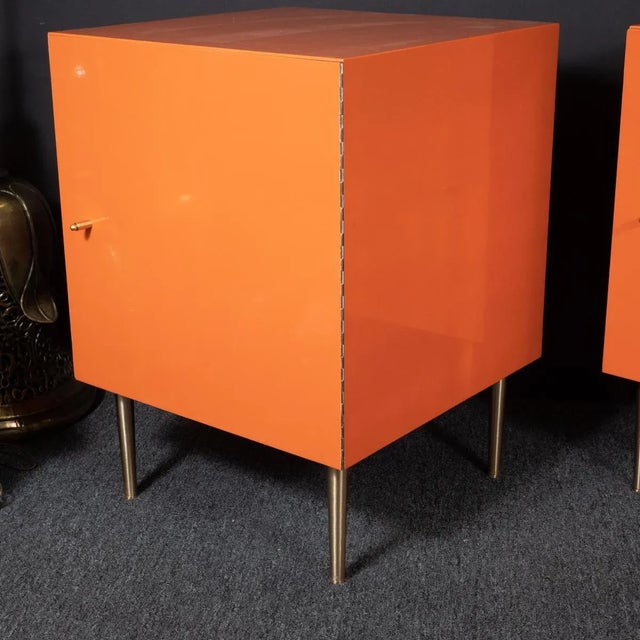 Orange Vintage Mid-Century Modern Cubic Orange Cabinets - a Pair For Sale - Image 8 of 12