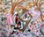 This oil on canvas artwork features a whimsical composition that intertwines playful childhood imagery with abstract...