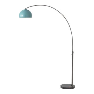 1960s Nova of California Simple Morelli Floor Lamp - Black Nickel, Pool Blue Shade, Dimmable, Black Marble Base For Sale