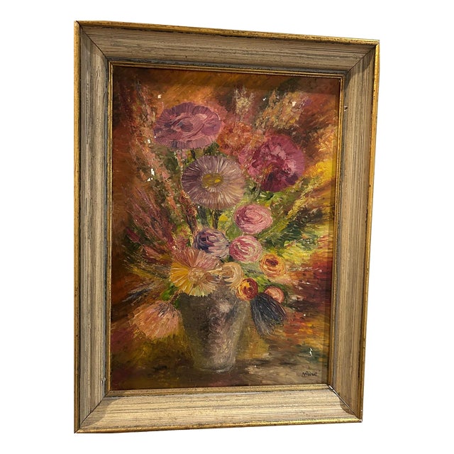 R Poirot, Bouquet, 1950s, Oil on Canvas For Sale