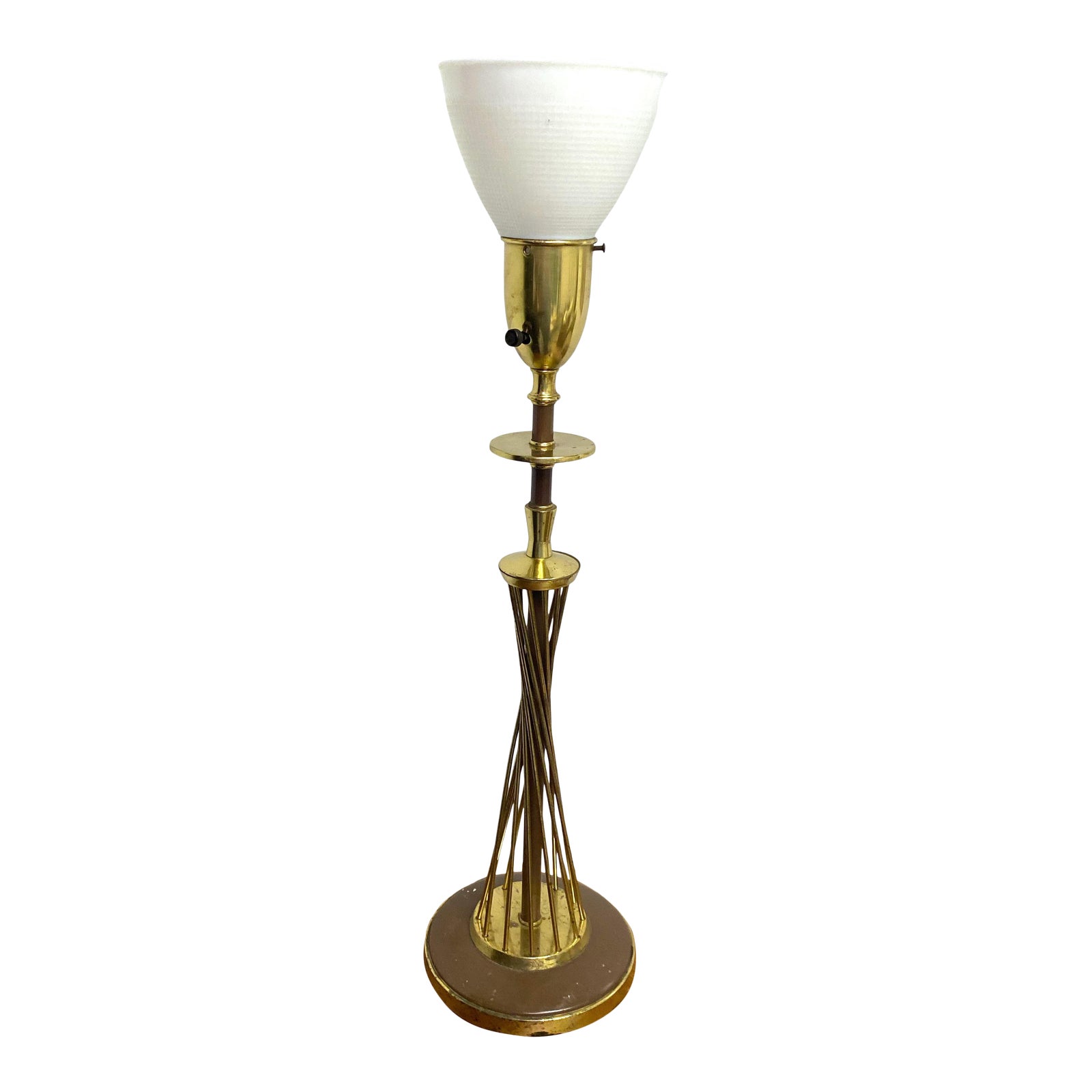 1950's Rembrandt Brass Torchiere Table Lamp With Milk Glass Diffuser