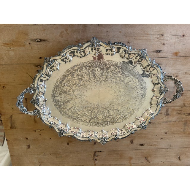 Sheffield Late 19th-Century Victorian English Sheffield Silverplate Serving Tray with Rococo Scroll Handles For Sale - Image 4 of 12