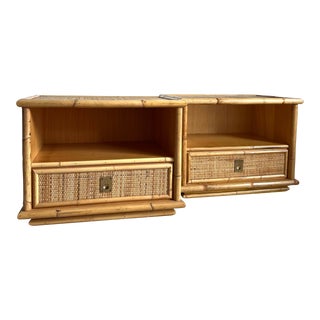 Vintage Dal Vera Bamboo Wicker Weave Nightstands - a Pair For Sale