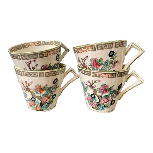 1930s Set of Four (4) Antique Myott Staffordshire Indian Tree Teacups For Sale
