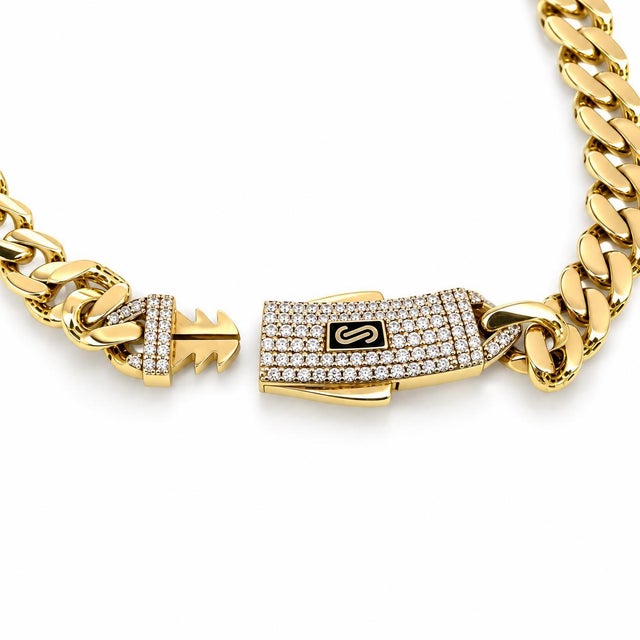 Early 21st Century 14k Yellow Gold Monaco Chain Necklace With Diamond Clasp For Sale - Image 5 of 7
