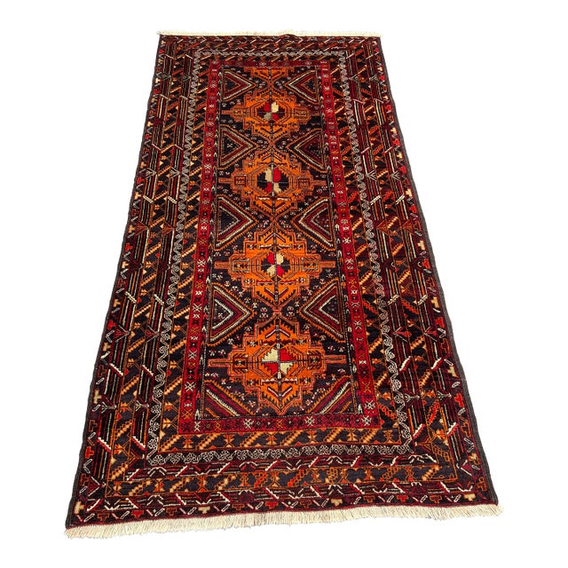 Vintage Afghan Hand-Knotted Wool Rug | Tribal Geometric Pattern | Terracotta Rug For Sale