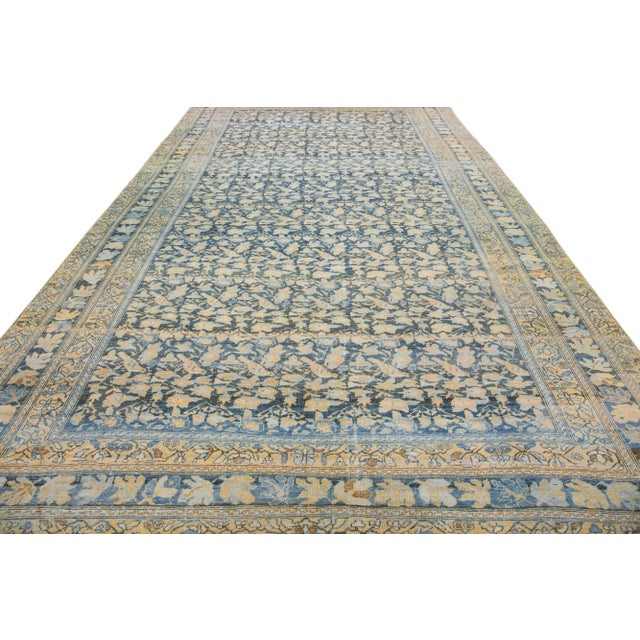 Persian 1900s Antique Sarouk Farahan Persian Blue Handmade Floral Motif Wool Rug For Sale - Image 3 of 8