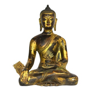Antique Large Gilt Bronze Tibetan Buddha For Sale