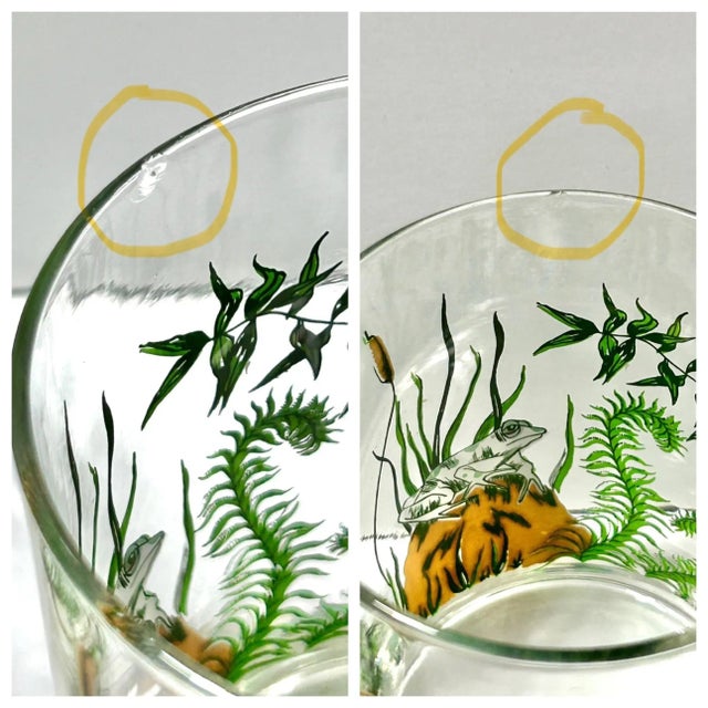Vintage Cera Frog & Fern Cocktail Glass Set With Brass Tray – Mid-Century Bar Cart, Spring Entertaining Decor For Sale - Image 11 of 11