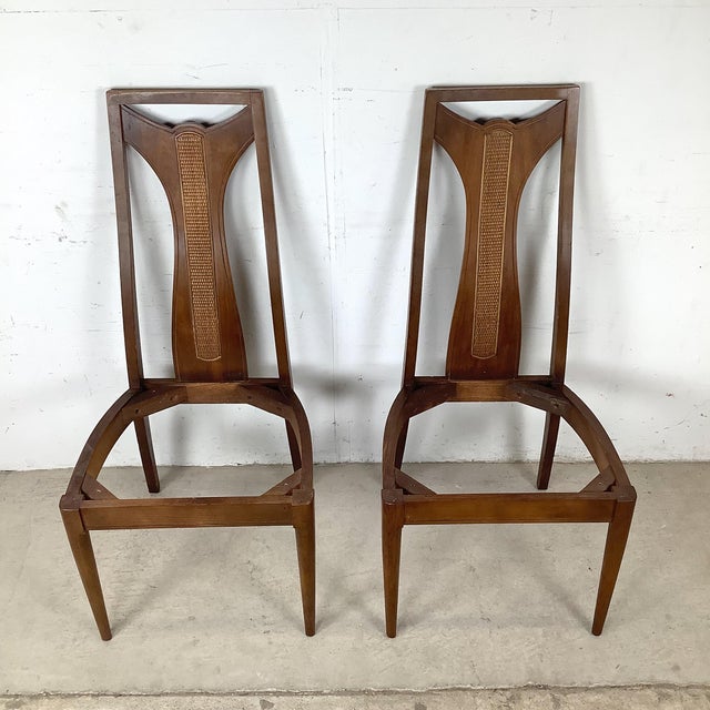 Set of Four 1960s Walnut High-Back Dining Chairs — Cane Insert Backs, Tomlinson Sophisticate Style, MCM For Sale In Philadelphia - Image 6 of 12